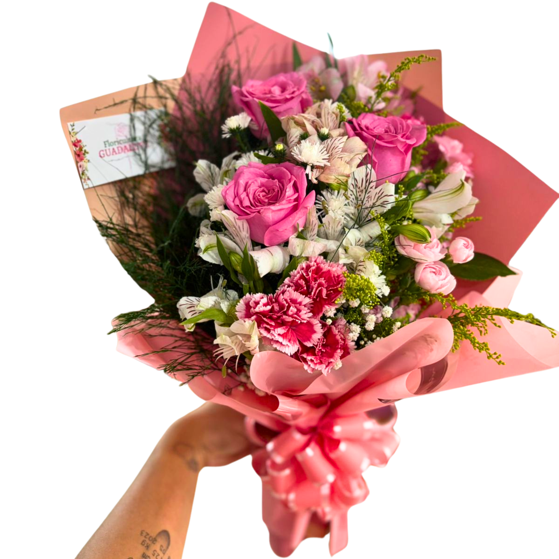 Buqu com 3 Rosas Cor de Rosa 