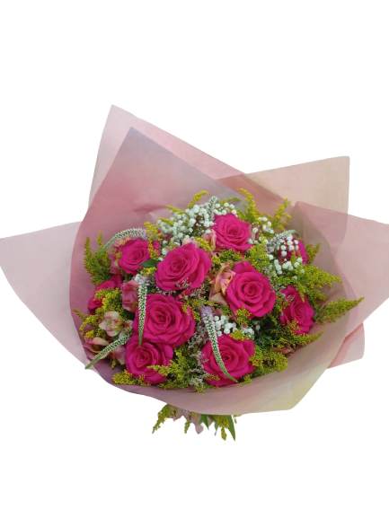 Buquê Luxo de 12 Rosas cor de rosas