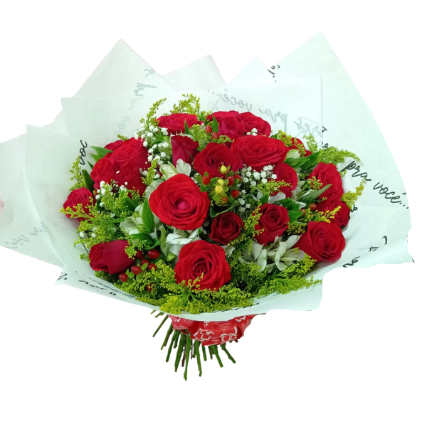 Buquê Luxo com 24 Rosas Vermelhas