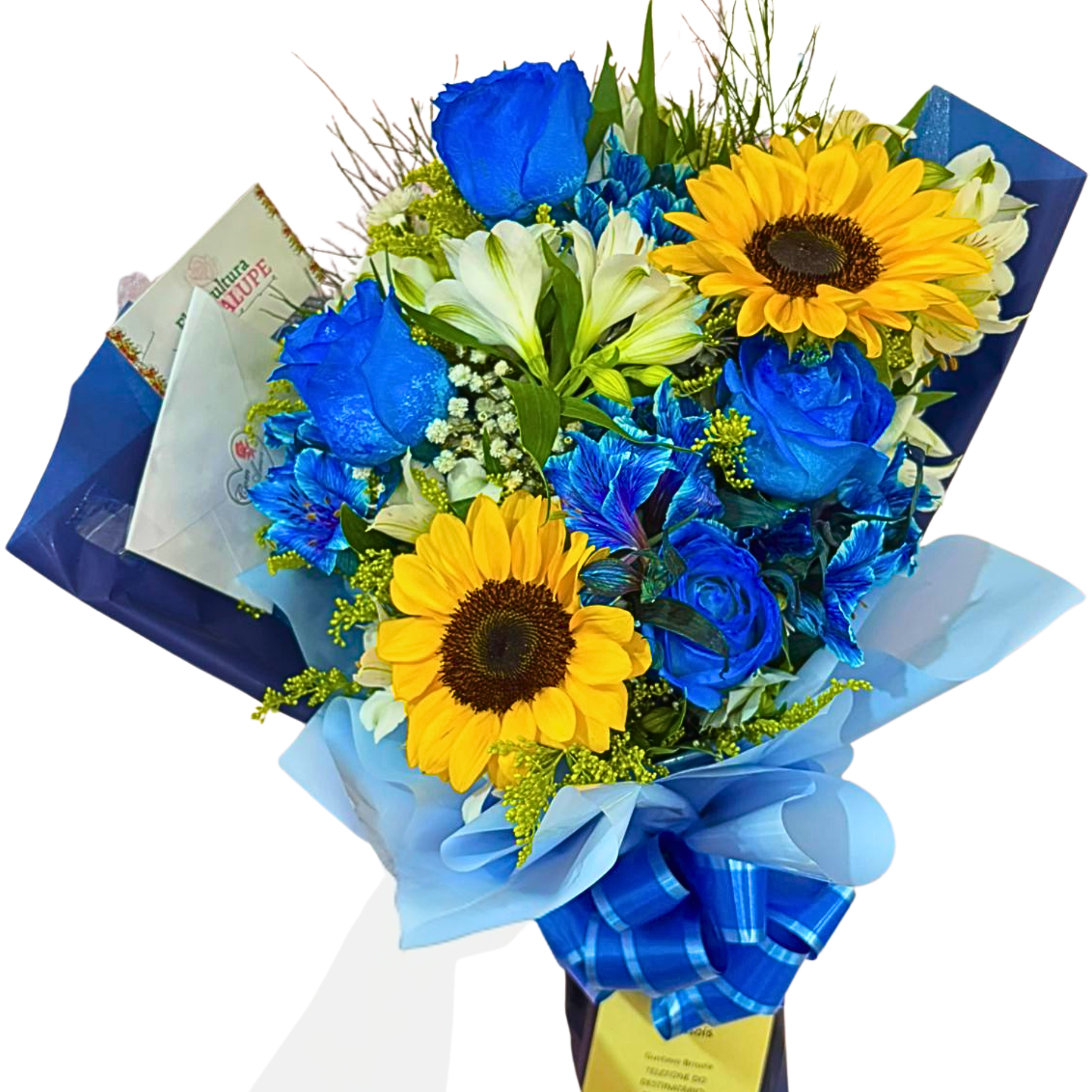 Buqu� 4 rosas azuis e 2 Girass�is