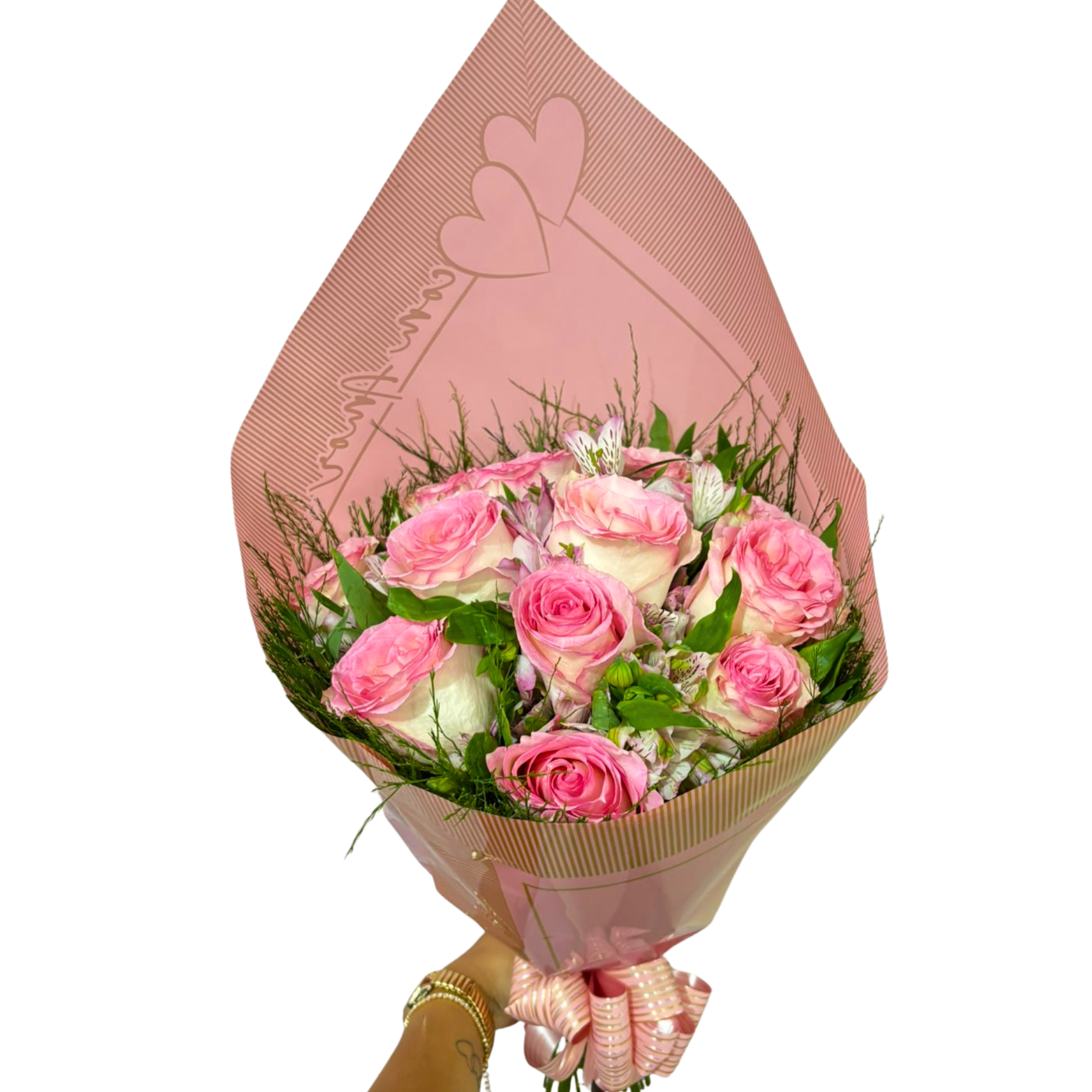 Buqu� 12 rosas cor de rosa - Com Amor