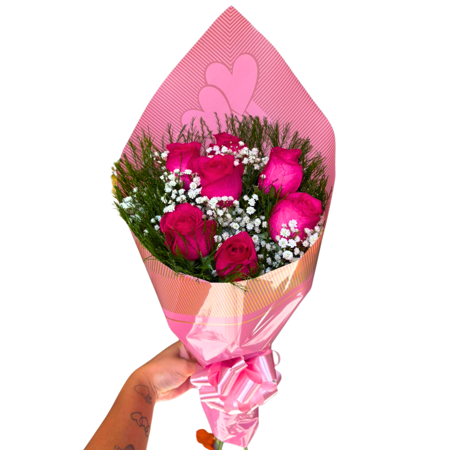 Buqu� 7 rosas cor de rosa - Com Amor