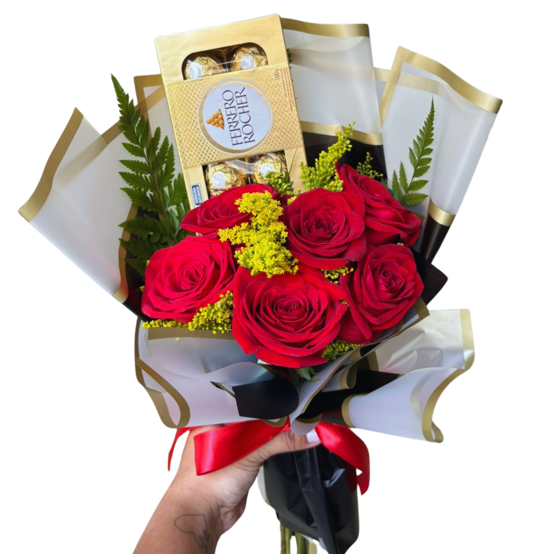 Cole��o Love - Buqu� 6 rosas vermelhas Colombianas e Ferrero Rocher T8