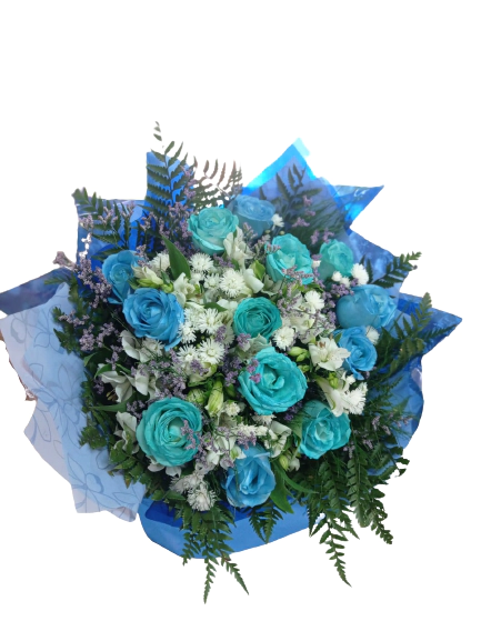 Buquê Luxo 12 Rosas Azuis em 2 Tons